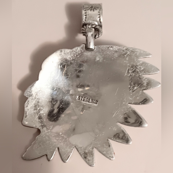 CHIEF HEAD PENDANT 925 STERLING SILVER AND TURQUOISE - Picture 4 of 8